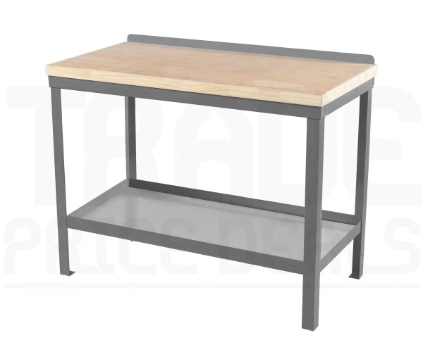 Heavy Duty Workbench | Solid Wood Worktop | 840h x 1200w x 600d mm | 1000kg Max Weight per Shelf | Silver | Benchmaster