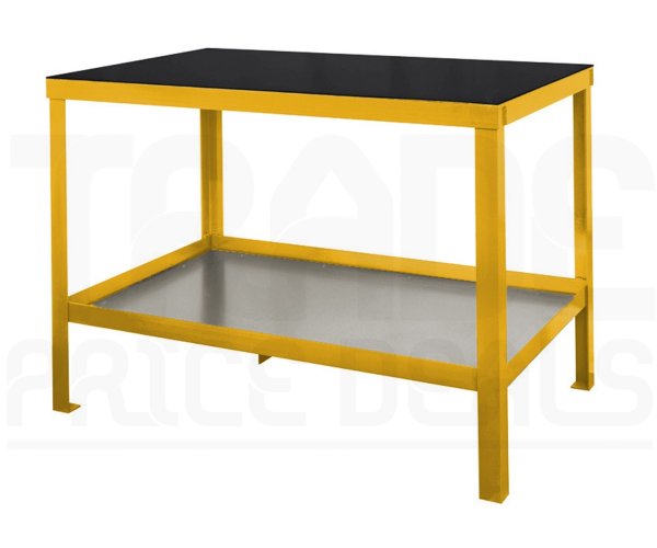 Heavy Duty Workbench | Rubber Bonded to Steel Worktop | 840h x 1200w x 600d mm | 1000kg Max Weight per Shelf | Yellow | Benchmaster