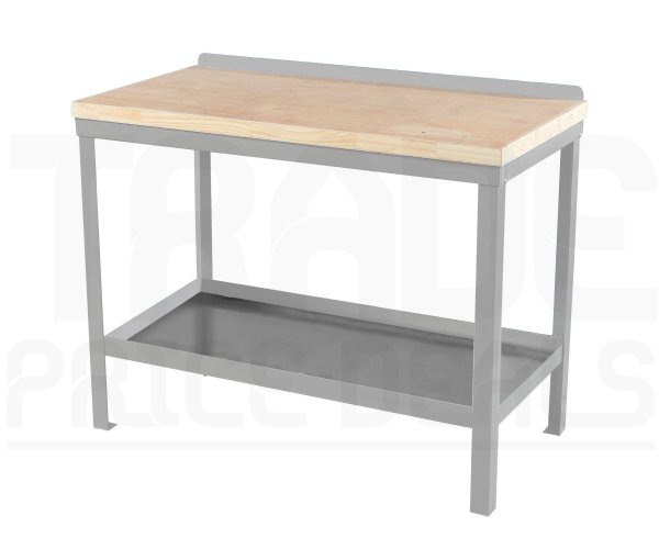 Heavy Duty Workbench | Solid Wood Worktop | 840h x 1200w x 600d mm | 1000kg Max Weight per Shelf | Light Grey | Benchmaster