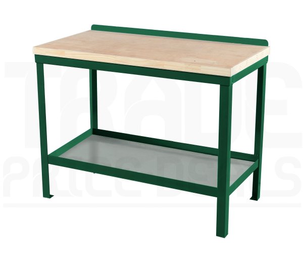 Heavy Duty Workbench | Solid Wood Worktop | 840h x 1200w x 750d mm | 1000kg Max Weight per Shelf | Green | Benchmaster