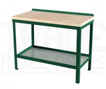 Heavy Duty Workbench | Solid Wood Worktop | 840h x 1500w x 600d mm | 1000kg Max Weight per Shelf | Green | Benchmaster