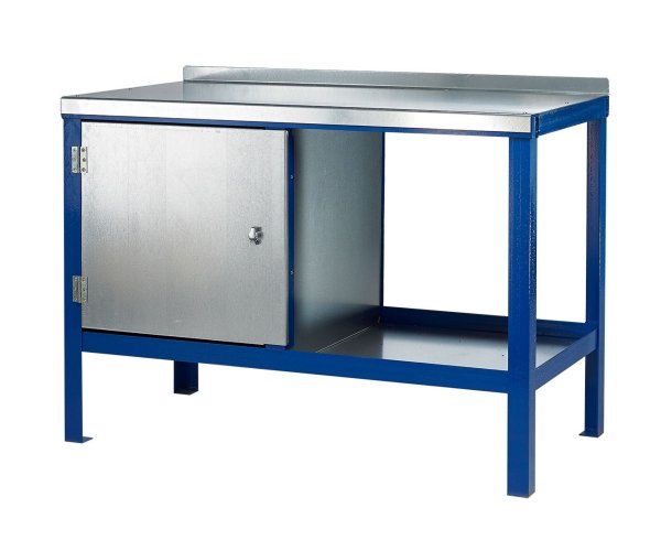 Heavy Duty Workbench | Steel Worktop | LH Cupboard | 840h x 1200w x 900d mm | 1000kg Max Weight per Shelf | Blue | Benchmaster