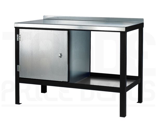 Heavy Duty Workbench | Steel Worktop | LH Cupboard | 840h x 1200w x 750d mm | 1000kg Max Weight per Shelf | Black | Benchmaster