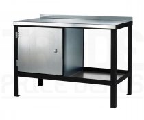 Heavy Duty Workbench | Steel Worktop | LH Cupboard | 840h x 1500w x 750d mm | 1000kg Max Weight per Shelf | Black | Benchmaster