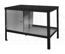 Heavy Duty Workbench | Rubber Bonded to Steel Worktop | LH Cupboard | 840h x 1500w x 900d mm | 1000kg Max Weight per Shelf | Black | Benchmaster