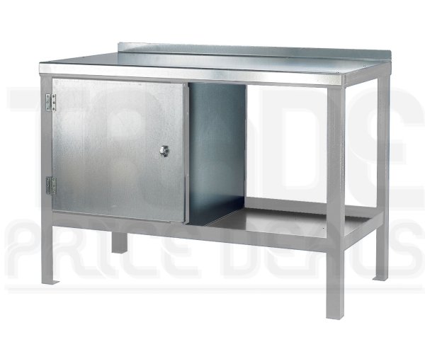 Heavy Duty Workbench | Steel Worktop | LH Cupboard | 840h x 1200w x 750d mm | 1000kg Max Weight per Shelf | Silver | Benchmaster