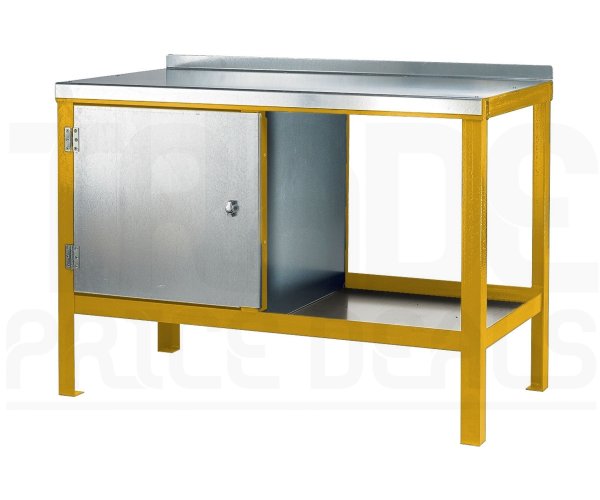 Heavy Duty Workbench | Steel Worktop | LH Cupboard | 840h x 1200w x 600d mm | 1000kg Max Weight per Shelf | Yellow | Benchmaster