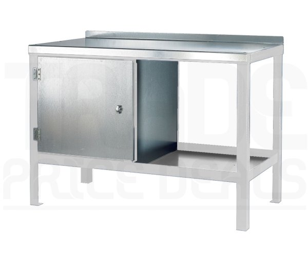 Heavy Duty Workbench | Steel Worktop | LH Cupboard | 840h x 1200w x 900d mm | 1000kg Max Weight per Shelf | White | Benchmaster