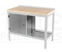 Heavy Duty Workbench | Solid Wood Worktop | LH Cupboard | 840h x 1200w x 750d mm | 1000kg Max Weight per Shelf | White | Benchmaster