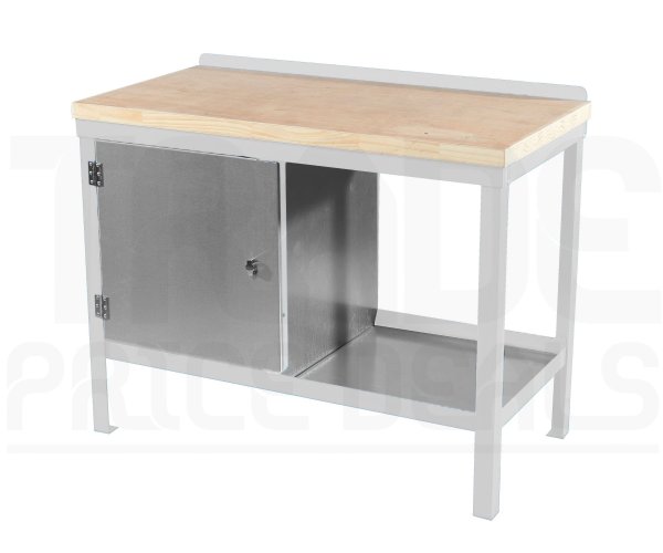 Heavy Duty Workbench | Solid Wood Worktop | LH Cupboard | 840h x 1200w x 750d mm | 1000kg Max Weight per Shelf | White | Benchmaster