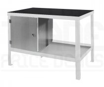 Heavy Duty Workbench | Rubber Bonded to Steel Worktop | LH Cupboard | 840h x 1200w x 900d mm | 1000kg Max Weight per Shelf | White | Benchmaster