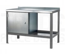 Heavy Duty Workbench | Steel Worktop | LH Cupboard | 840h x 1200w x 600d mm | 1000kg Max Weight per Shelf | Light Grey | Benchmaster