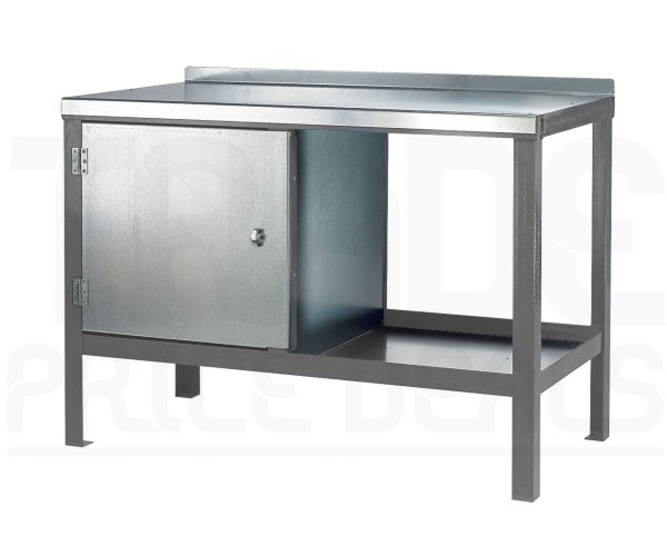 Heavy Duty Workbench | Steel Worktop | LH Cupboard | 840h x 1200w x 750d mm | 1000kg Max Weight per Shelf | Light Grey | Benchmaster