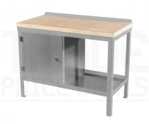 Heavy Duty Workbench | Solid Wood Worktop | LH Cupboard | 840h x 1200w x 750d mm | 1000kg Max Weight per Shelf | Light Grey | Benchmaster