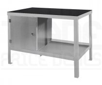 Heavy Duty Workbench | Rubber Bonded to Steel Worktop | LH Cupboard | 840h x 1500w x 750d mm | 1000kg Max Weight per Shelf | Light Grey | Benchmaster