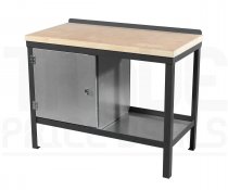 Heavy Duty Workbench | Solid Wood Worktop | LH Cupboard | 840h x 1200w x 900d mm | 1000kg Max Weight per Shelf | Dark Grey | Benchmaster