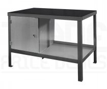 Heavy Duty Workbench | Rubber Bonded to Steel Worktop | LH Cupboard | 840h x 1200w x 900d mm | 1000kg Max Weight per Shelf | Dark Grey | Benchmaster