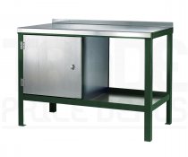 Heavy Duty Workbench | Steel Worktop | LH Cupboard | 840h x 1500w x 750d mm | 1000kg Max Weight per Shelf | Green | Benchmaster