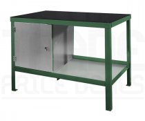 Heavy Duty Workbench | Rubber Bonded to Steel Worktop | LH Cupboard | 840h x 2000w x 750d mm | 1000kg Max Weight per Shelf | Green | Benchmaster