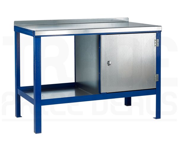 Heavy Duty Workbench | Steel Worktop | RH Cupboard | 840h x 1500w x 750d mm | 1000kg Max Weight per Shelf | Blue | Benchmaster