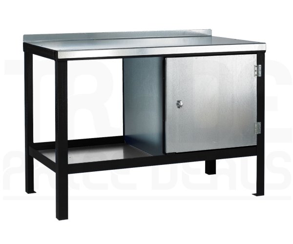 Heavy Duty Workbench | Steel Worktop | RH Cupboard | 840h x 1500w x 750d mm | 1000kg Max Weight per Shelf | Black | Benchmaster