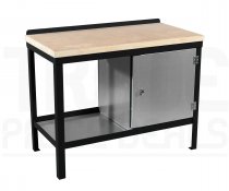 Heavy Duty Workbench | Solid Wood Worktop | RH Cupboard | 840h x 1200w x 900d mm | 1000kg Max Weight per Shelf | Black | Benchmaster