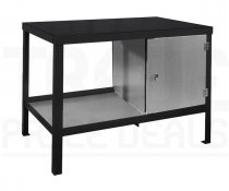 Heavy Duty Workbench | Rubber Bonded to Steel Worktop | RH Cupboard | 840h x 1200w x 600d mm | 1000kg Max Weight per Shelf | Black | Benchmaster