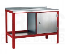 Heavy Duty Workbench | Steel Worktop | RH Cupboard | 840h x 1500w x 750d mm | 1000kg Max Weight per Shelf | Red | Benchmaster