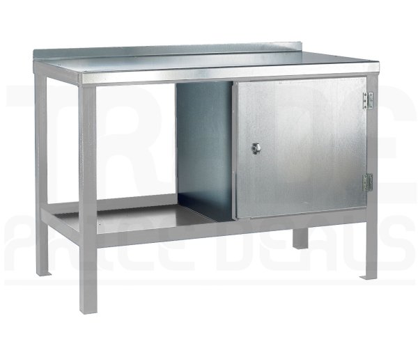 Heavy Duty Workbench | Steel Worktop | RH Cupboard | 840h x 2000w x 900d mm | 1000kg Max Weight per Shelf | Silver | Benchmaster