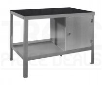 Heavy Duty Workbench | Rubber Bonded to Steel Worktop | RH Cupboard | 840h x 1200w x 900d mm | 1000kg Max Weight per Shelf | Silver | Benchmaster