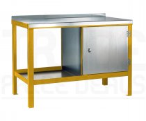 Heavy Duty Workbench | Steel Worktop | RH Cupboard | 840h x 1500w x 750d mm | 1000kg Max Weight per Shelf | Yellow | Benchmaster