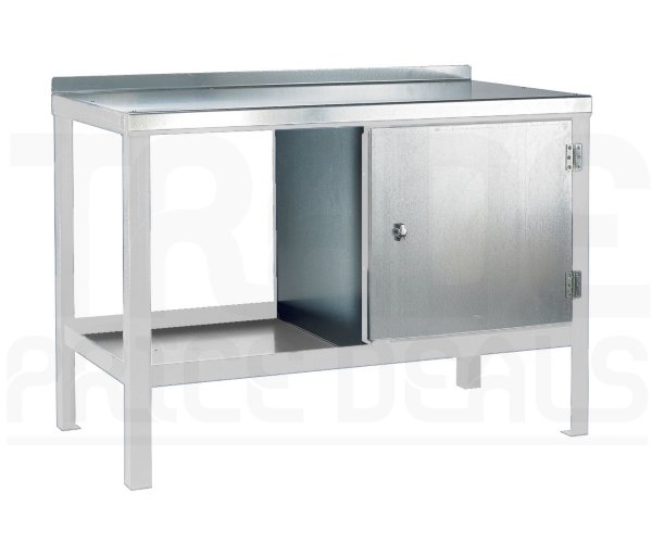 Heavy Duty Workbench | Steel Worktop | RH Cupboard | 840h x 1500w x 600d mm | 1000kg Max Weight per Shelf | White | Benchmaster