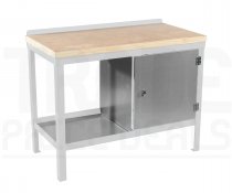 Heavy Duty Workbench | Solid Wood Worktop | RH Cupboard | 840h x 1200w x 600d mm | 1000kg Max Weight per Shelf | White | Benchmaster