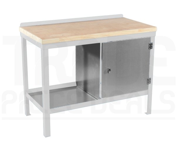 Heavy Duty Workbench | Solid Wood Worktop | RH Cupboard | 840h x 1200w x 750d mm | 1000kg Max Weight per Shelf | White | Benchmaster