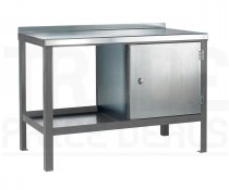 Heavy Duty Workbench | Steel Worktop | RH Cupboard | 840h x 1500w x 750d mm | 1000kg Max Weight per Shelf | Light Grey | Benchmaster