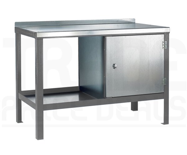 Heavy Duty Workbench | Steel Worktop | RH Cupboard | 840h x 1500w x 900d mm | 1000kg Max Weight per Shelf | Light Grey | Benchmaster