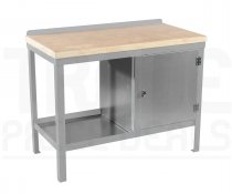 Heavy Duty Workbench | Solid Wood Worktop | RH Cupboard | 840h x 1200w x 750d mm | 1000kg Max Weight per Shelf | Light Grey | Benchmaster