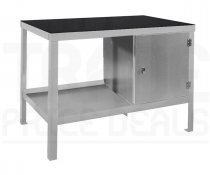 Heavy Duty Workbench | Rubber Bonded to Steel Worktop | RH Cupboard | 840h x 1200w x 750d mm | 1000kg Max Weight per Shelf | Light Grey | Benchmaster