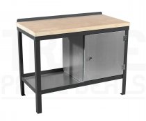 Heavy Duty Workbench | Solid Wood Worktop | RH Cupboard | 840h x 1500w x 750d mm | 1000kg Max Weight per Shelf | Dark Grey | Benchmaster