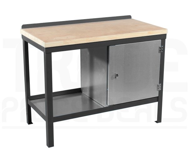 Heavy Duty Workbench | Solid Wood Worktop | RH Cupboard | 840h x 1800w x 900d mm | 1000kg Max Weight per Shelf | Dark Grey | Benchmaster