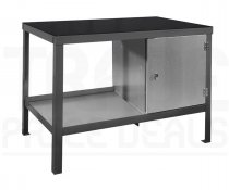 Heavy Duty Workbench | Rubber Bonded to Steel Worktop | RH Cupboard | 840h x 1500w x 900d mm | 1000kg Max Weight per Shelf | Dark Grey | Benchmaster