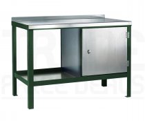 Heavy Duty Workbench | Steel Worktop | RH Cupboard | 840h x 1500w x 900d mm | 1000kg Max Weight per Shelf | Green | Benchmaster