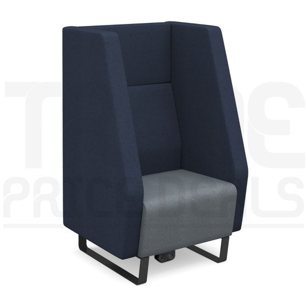 1 Seater Sofa | High Back | 600mm Wide | Late Grey/Range Blue | Black Sled Frame | Power Supply | Encore2