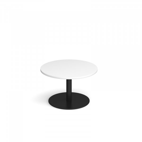 Circular Coffee Table | 800 x 800mm | 490mm High | White | Round Black Base | Monza