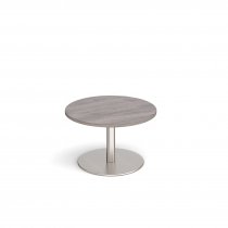 Circular Coffee Table | 800 x 800mm | 490mm High | Grey Oak | Round Brushed Steel Base | Monza