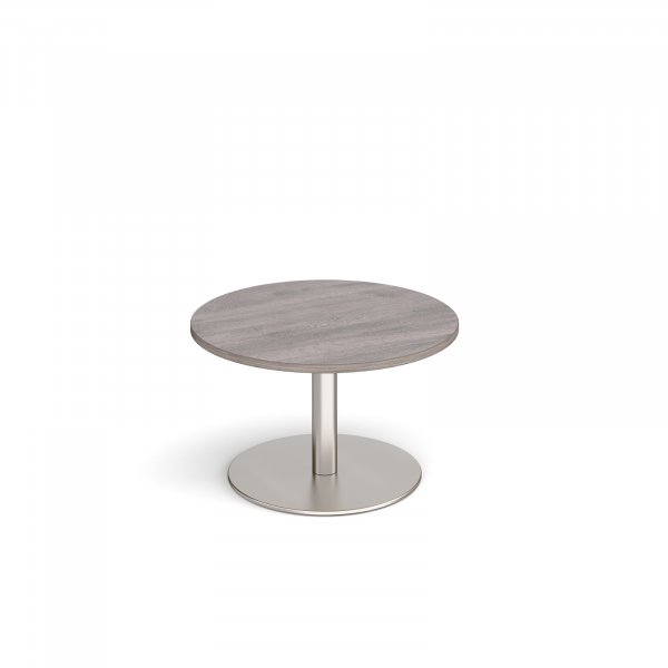 Circular Coffee Table | 800 x 800mm | 490mm High | Grey Oak | Round Brushed Steel Base | Monza