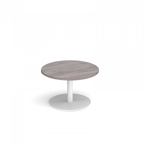 Circular Coffee Table | 800 x 800mm | 490mm High | Grey Oak | Round White Base | Monza