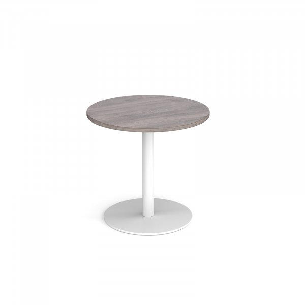 Circular Café Table | 800 x 800mm | 725mm High | Grey Oak | Round White Base | Monza