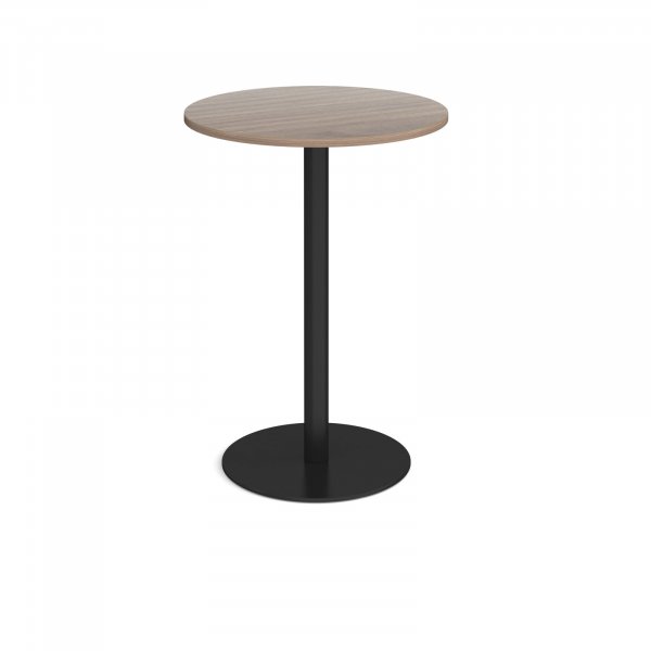 Circular Poseur Table | 800 x 800mm | 1100mm High | Barcelona Walnut | Round Black Base | Monza