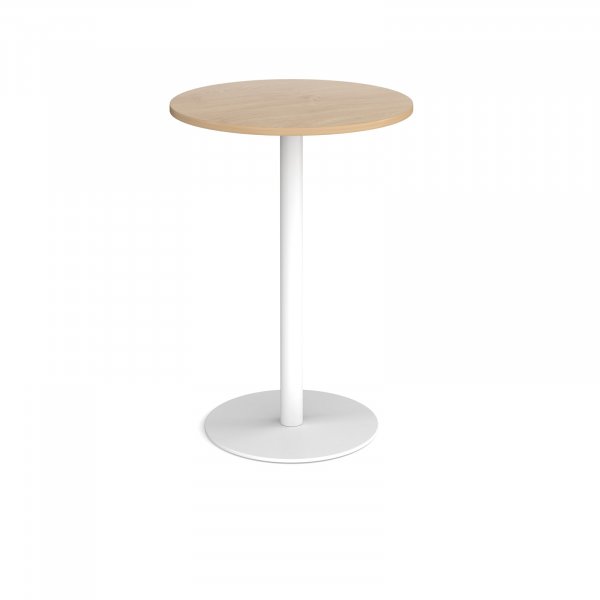 Circular Poseur Table | 800 x 800mm | 1100mm High | Kendal Oak | Round White Base | Monza